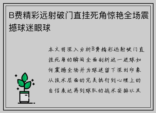 B费精彩远射破门直挂死角惊艳全场震撼球迷眼球 B费精彩远射破门直挂死角惊艳全场震撼球迷眼球